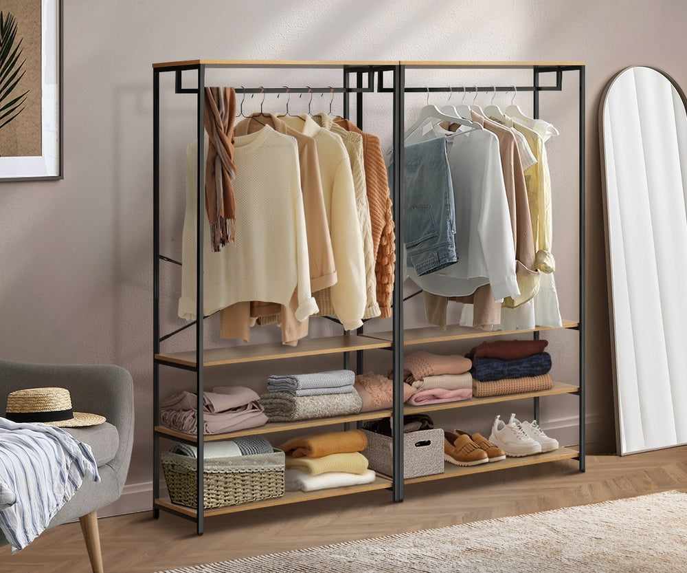 Open Wardrobe with Metal Hanging Rail and 4 Shelves