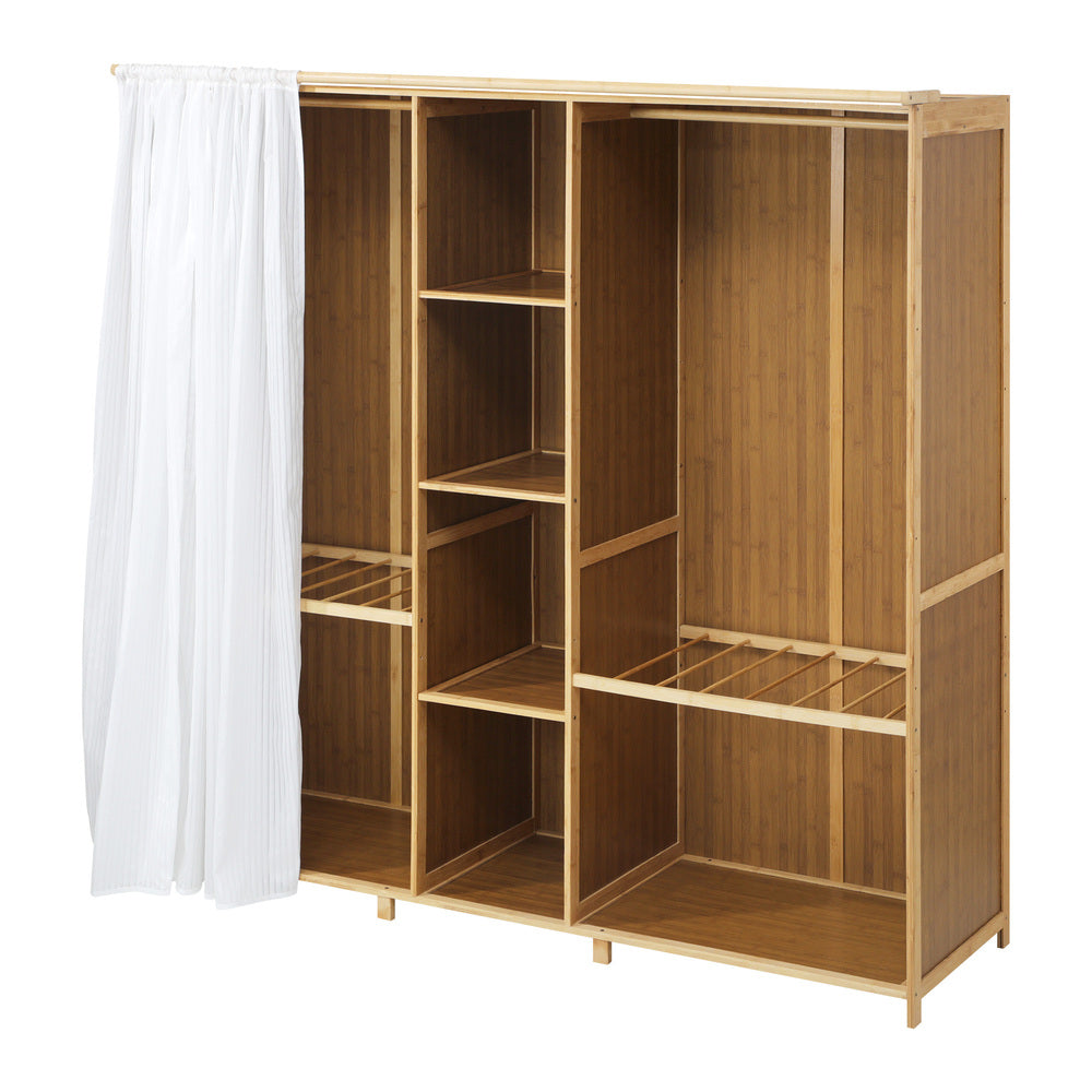 Open Bamboo Wardrobe with Clothes Storage and Hanging Rail