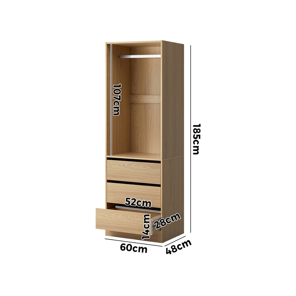 Natural Wardrobe with 3 Drawers and Hanging Rail