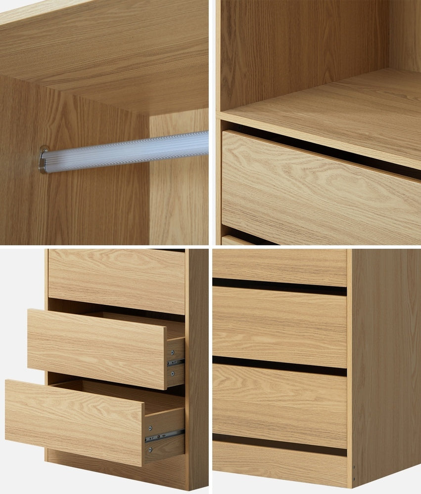Natural Wardrobe with 3 Drawers and Hanging Rail