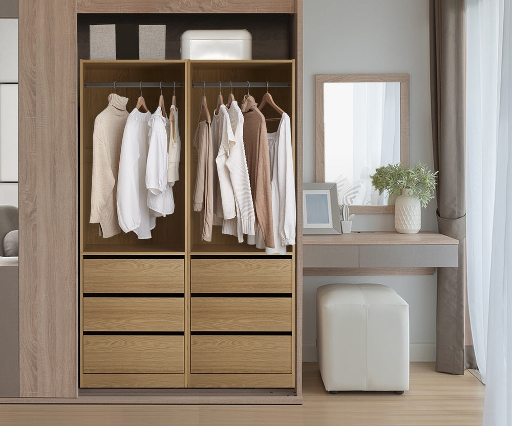Natural Wardrobe with 3 Drawers and Hanging Rail