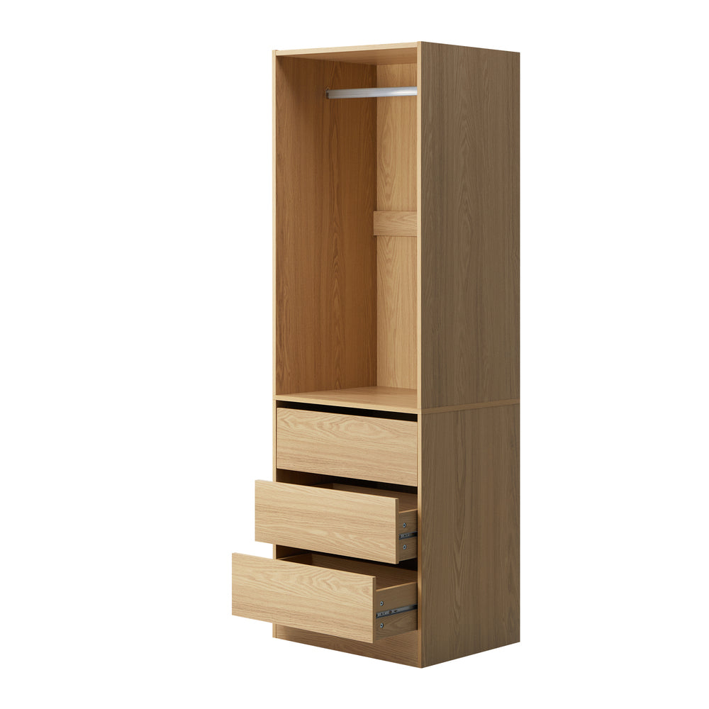 Natural Wardrobe with 3 Drawers and Hanging Rail