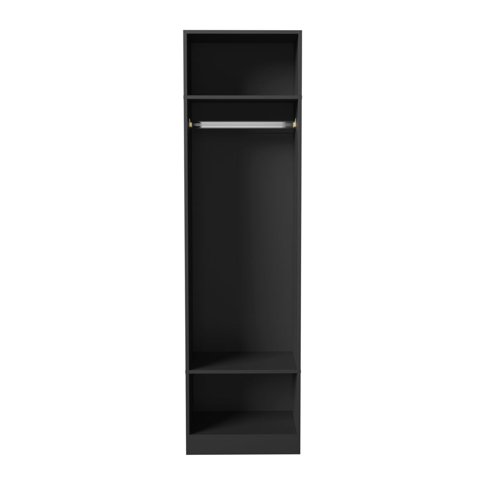 Black Open Wardrobe Shelf Unit with 3 Shelves and Hanging Rail