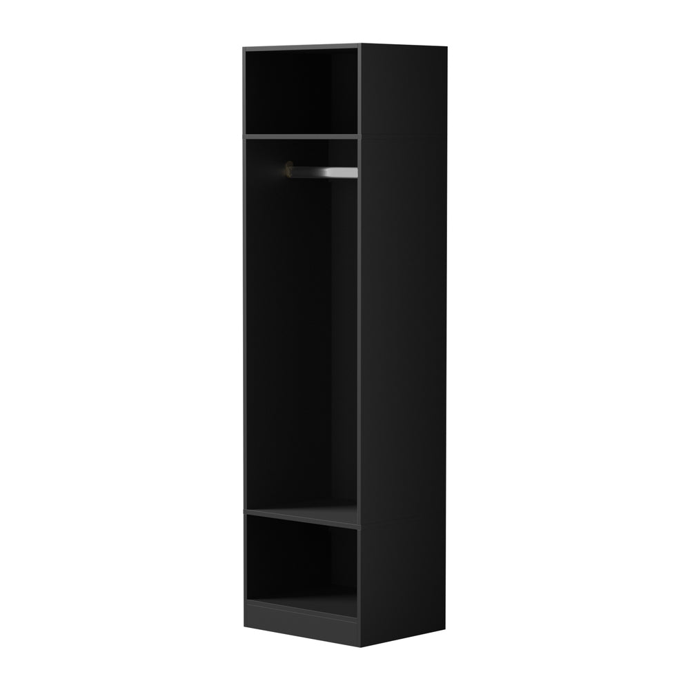 Black Open Wardrobe Shelf Unit with 3 Shelves and Hanging Rail