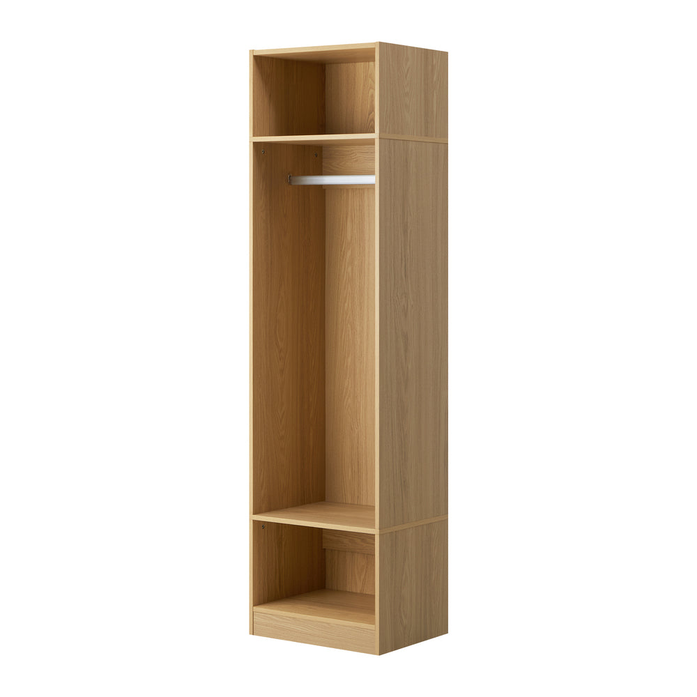 Natural Open Wardrobe Shelf Unit with 3 Shelves and Hanging Rail