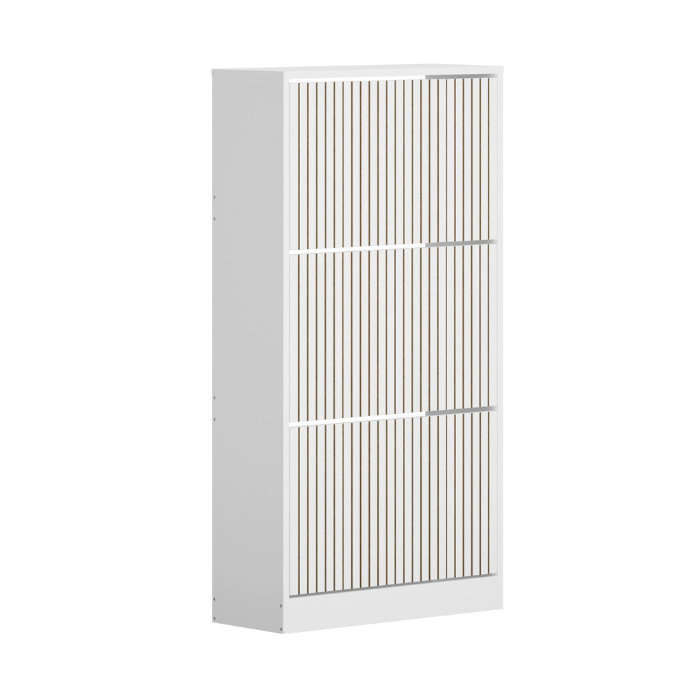 White Shoe Rack Storage Cabinet with 3 Compartments
