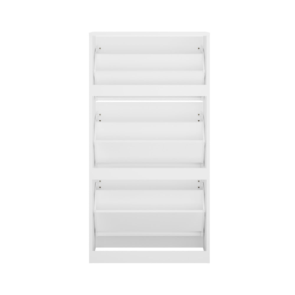 White Shoe Rack Storage Cabinet with 3 Compartments