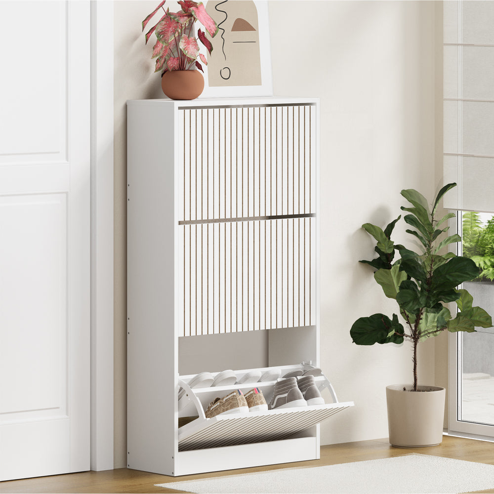 White Shoe Rack Storage Cabinet with 3 Compartments
