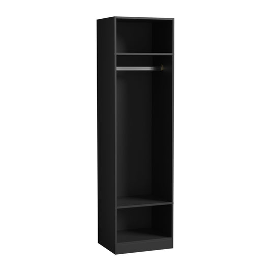 Black Open Wardrobe Shelf Unit with 3 Shelves and Hanging Rail