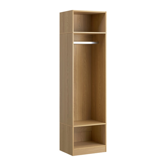 Natural Open Wardrobe Shelf Unit with 3 Shelves and Hanging Rail